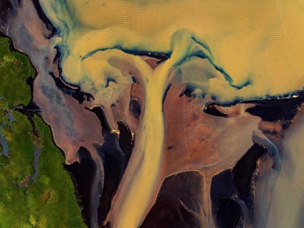 River, river course, river delta, branches, aerial view, wild river, summer, marshland, sediments,