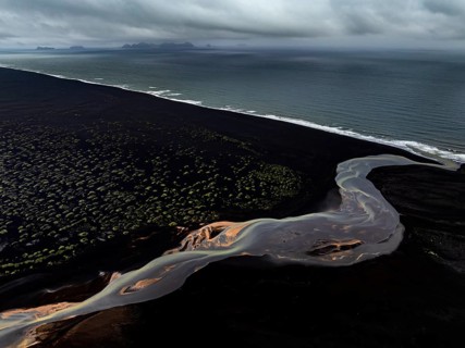 River, river course, river delta, branches, aerial view, wild river, summer, marshland, sediments,