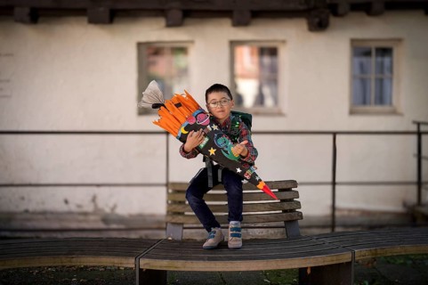 Boy, 6 years, glasses, multi-ethnic, on the day of enrolment in first grade of primary school,