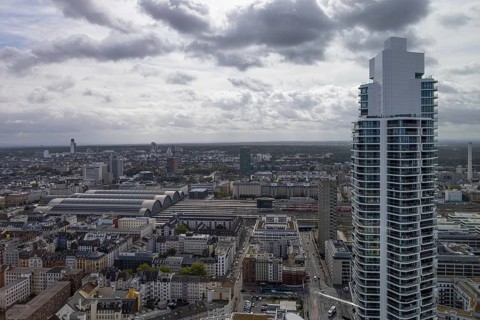 The Grand Tower, Germany's tallest residential tower, is located near Frankfurt's main railway