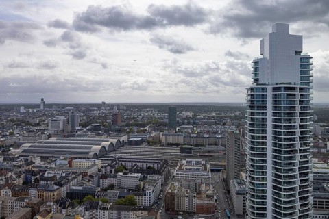 The Grand Tower, Germany's tallest residential tower, is located near Frankfurt's main railway