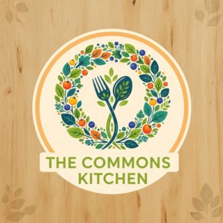 The Commons Kitchen logo is displayed with a fork and spoon design surrounded by leaves and