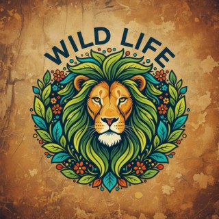 A colorful illustration features a lion's face surrounded by a wreath of leaves and flowers, set