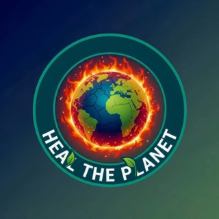 An illustration depicts the Earth engulfed in flames, symbolizing climate change, with the message