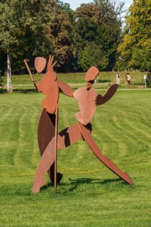 Metal art figures in the castle park in Kisslegg, Allgäu, Baden-Württemberg, Germany