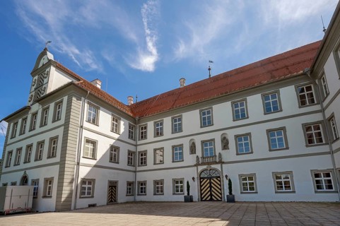 West façade, New Castle in Kisslegg, Allgäu, Baden-Württemberg, Germany