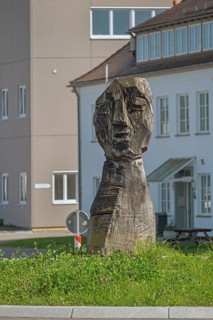Wooden sculpture by Klaus Prior, Kisslegg, Allgäu, Baden-Württemberg, Germany