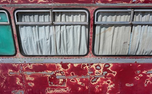 Sanded red paint, a rail bus from the 1950s is being renovated at the Spatz youth centre, Kisslegg,