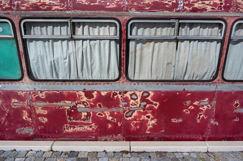 Sanded red paint, a rail bus from the 1950s is being renovated at the Spatz youth centre, Kisslegg,