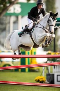Hilary Scott or Australia, riding Oaks Milky Way competes in the 2025 Spruce Meadows Masters on