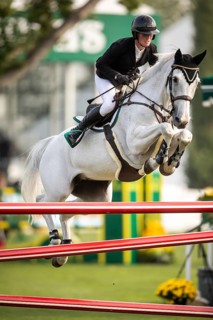 Hilary Scott or Australia, riding Oaks Milky Way competes in the 2025 Spruce Meadows Masters on