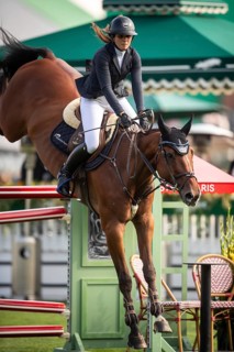 Alessandra Reich of Austria, riding Oeli R, competes in the 2025 Spruce Meadows Masters on