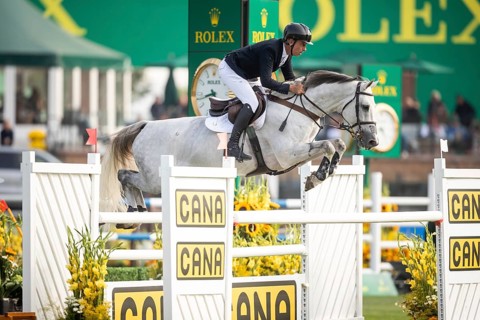 Armando Trapote of Spain, riding Caept'n Hook competes in the 2025 Spruce Meadows Masters on