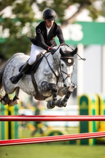 Kevin Jochems of the Netherlands, riding Csquetto Van De Helle competes in the 2025 Spruce Meadows