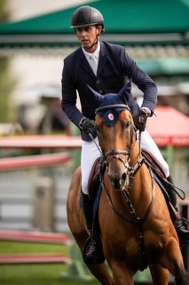 Ben Maher of Great Britain, riding Enjeu De Grisien competes in the 2025 Spruce Meadows Masters on