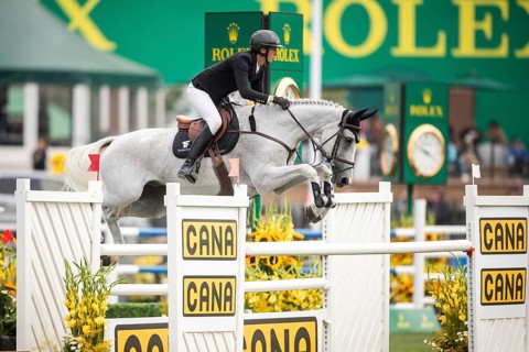 Martin Fuchs of Switzerland, riding Leone Jei competes in the 2025 Spruce Meadows Masters on