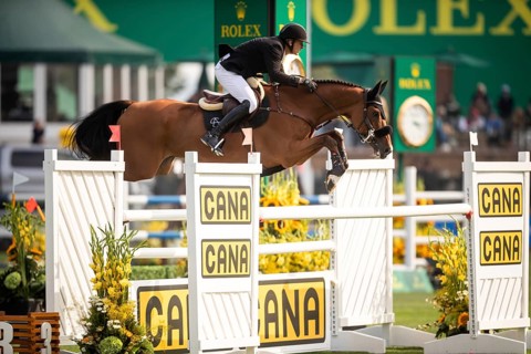 Andreas Schou of Denmark, riding Billy Matador competes in the 2025 Spruce Meadows Masters on