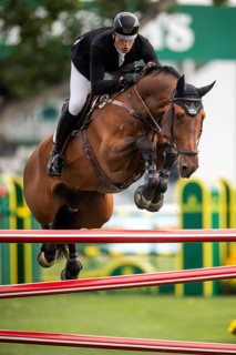 Thibault Philippaerts of Belgium, riding Lyandro competes in the 2025 Spruce Meadows Masters on