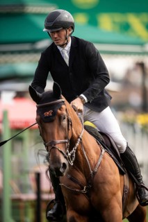 Kristaps Neretnieks of Austria, riding Valour competes in the 2025 Spruce Meadows Masters on