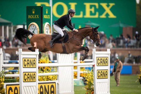 Kristaps Neretnieks of Austria, riding Valour competes in the 2025 Spruce Meadows Masters on