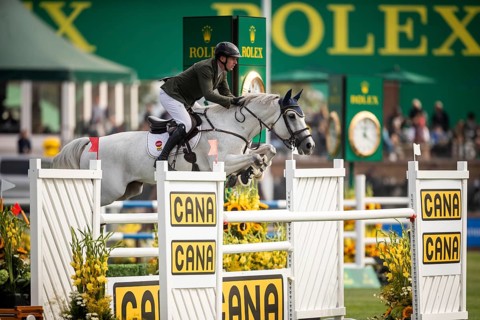 Daniel Coyle of Ireland, riding Incredible competes in the 2025 Spruce Meadows Masters on September
