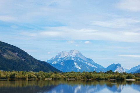 Panoramic lake with mountain in the background, Admont, Styria, Austria