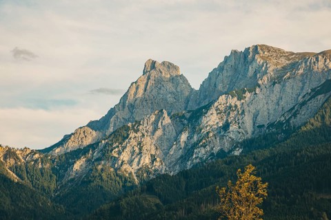 Admonter Reichenstein and Sparafeld in the sunlight, Weng im Gesäuse, Styria, Austria