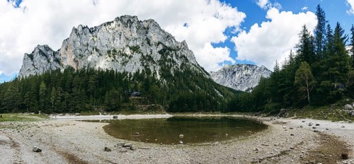 Grüner See, low water level, off Pribitz, Tragöß, Styria, Austria