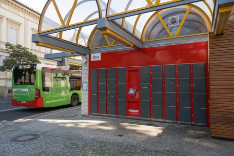 Lockers, locker system, railway station, Bamberg, Upper Franconia, Franconia, Bavaria, Germany