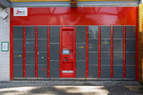 Lockers, locker system, railway station, Bamberg, Upper Franconia, Franconia, Bavaria, Germany