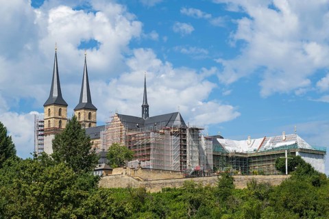 St Michael's Monastery, scaffolding, Michaelsberg, UNESCO World Heritage Site, Bamberg, Upper