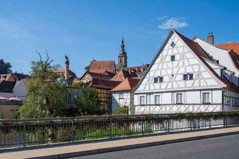 Mill Bridge, Upper Mills, Church of St Stephen, River Regnitz, Old Town, UNESCO World Heritage
