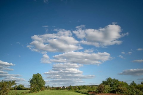 Landscape with cloudy sky, Eckental, Middle Franconia, Bavaria, Germany