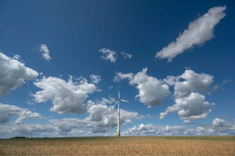 Wind turbine in open landscape, Karsberg, Upper Franconia, Bavaria, Germany