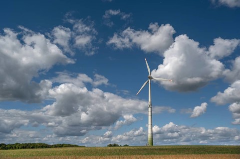 Wind turbine in open landscape, Karsberg, Upper Franconia, Bavaria, Germany