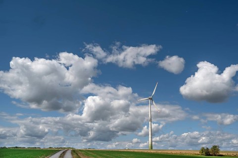 Wind turbine in open landscape, Karsberg, Upper Franconia, Bavaria, Germany