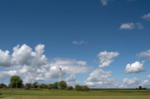 Wind turbine in open landscape, Karsberg, Upper Franconia, Bavaria, Germany