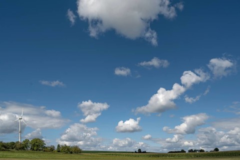 Wind turbine in open landscape, Karsberg, Upper Franconia, Bavaria, Germany