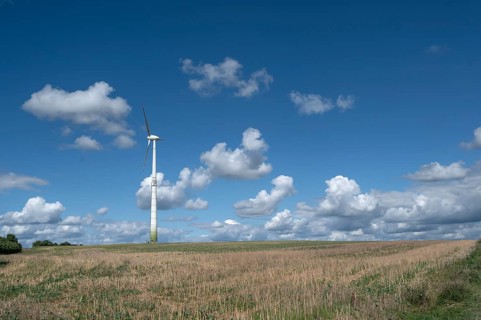 Wind turbine in open landscape, Karsberg, Upper Franconia, Bavaria, Germany