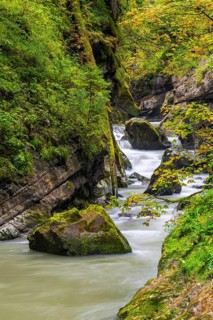 Breitach flows through a narrow gorge with stones, stream, Schrattenkalk, Breitachklamm,