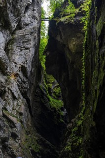 Small bridge leads over the gorge, hiking trail, Breitachklamm, Oberstdorf, Allgäu Alps, Bavaria,