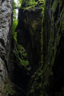 Small bridge leads over the gorge, hiking trail, visitor, Breitachklamm, Oberstdorf, Allgäu Alps,
