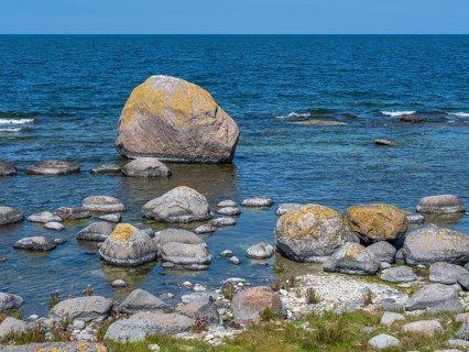 Stones on the shore of the island of Stora grundet on the northern tip of the Swedish island of