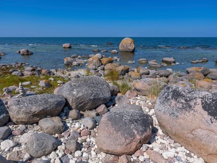 Stones on the shore of the island of Stora grundet on the northern tip of the Swedish island of