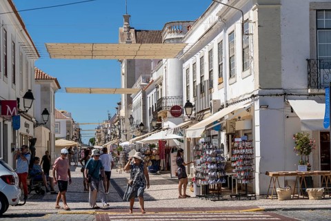 Shopping street, pedestrian zone in the town of Vila Real de Santo António, on the border with