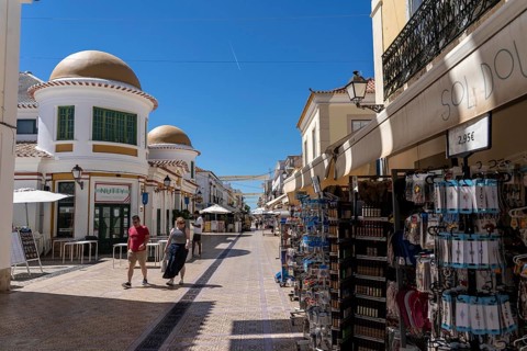 Shopping street, pedestrian zone in the town of Vila Real de Santo António, on the border with