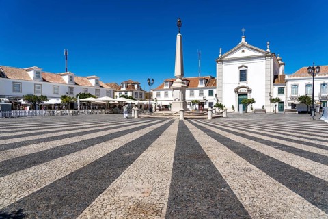 The central square Praça Marquês de Pombal, in the town of Vila Real de Santo António, on the