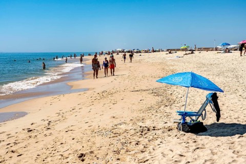 Kilometre-long beach Praia da Ilha de Tavira, on the island off Tavira, partly managed, Algarve,