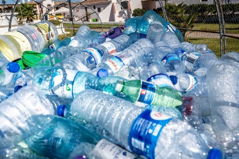 Collection containers for PET bottles, containers, plastic bottles, Portugal has no deposit system,