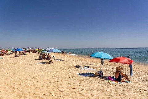 Kilometre-long beach Praia da Ilha de Tavira, on the island off Tavira, partly managed, Algarve,